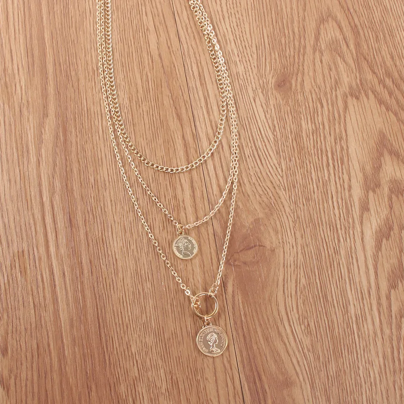 3 шт./компл. многослойное золотое ожерелье с подвеской в виде портрета монеты