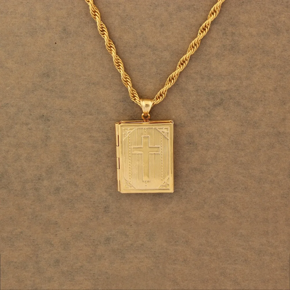 Кулон в виде книги Святой Библии золотого цвета с фото ожерелье ювелирные