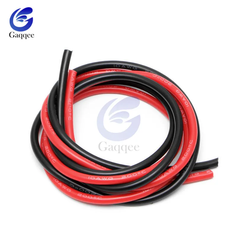 2 м 1 метр Черный+ 1 метр красные силиконовые провода 10AWG 12AWG 14AWG 16AWG теплостойкий мягкий силиконовый силикагель провод кабель