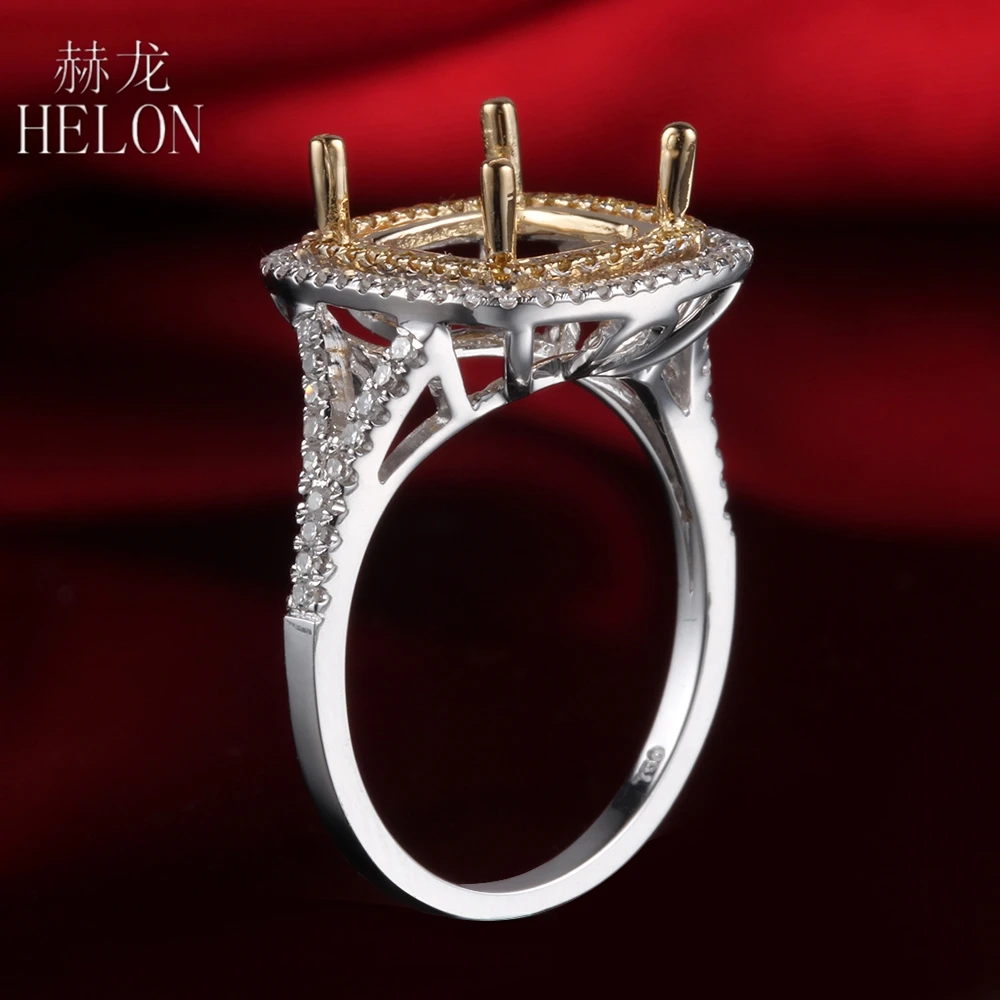 HELON Solid 14 K(585) белое золото и желтое золото 0.5ct с настоящими бриллиантами Semi Mount 9X9mm Подушка помолвка модные ювелирные изделия кольцо