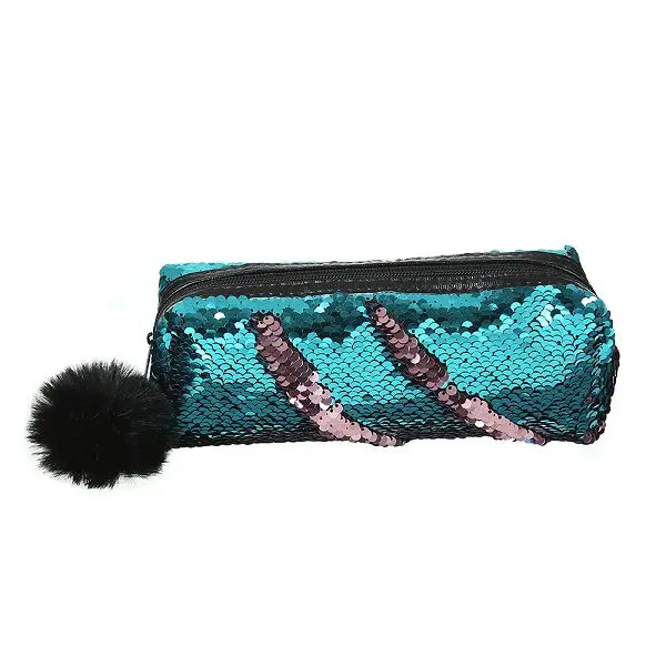 Blue pink Пенал-карандаш из материала Escolar Sequin Etui Pennen для девочек, пенал Kalem Kutusu Lapiceras Estuche Escolares Kawaii Hairball - Color: Blue pink