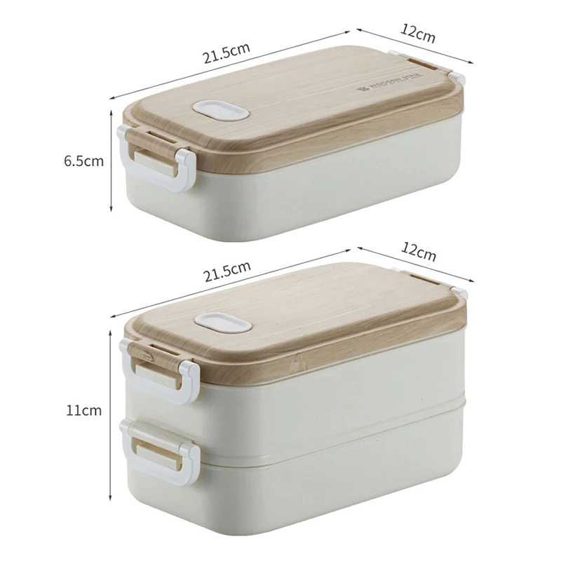 2 Ярусный Ланч бокс Bento деревянный из нержавеющей стали Портативный для