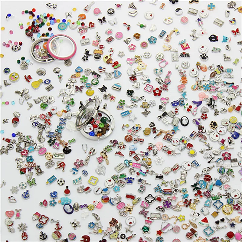 Hot Sale 100pcs/Lot Over 1000 Style Mixed Random Different Designs Alloy Floating Charms For Glass Lockets Pendants Jewelry