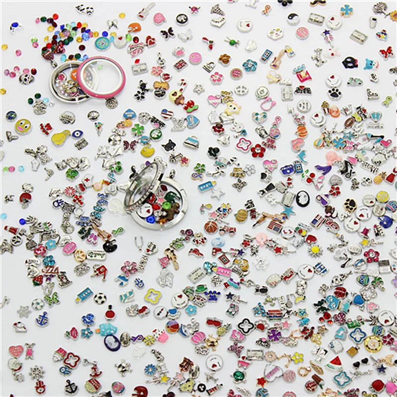 

Hot Sale 100pcs/lot Over 1000 Style Mixed Random Different Designs Alloy Floating Charms For Glass Lockets Pendants Jewelry