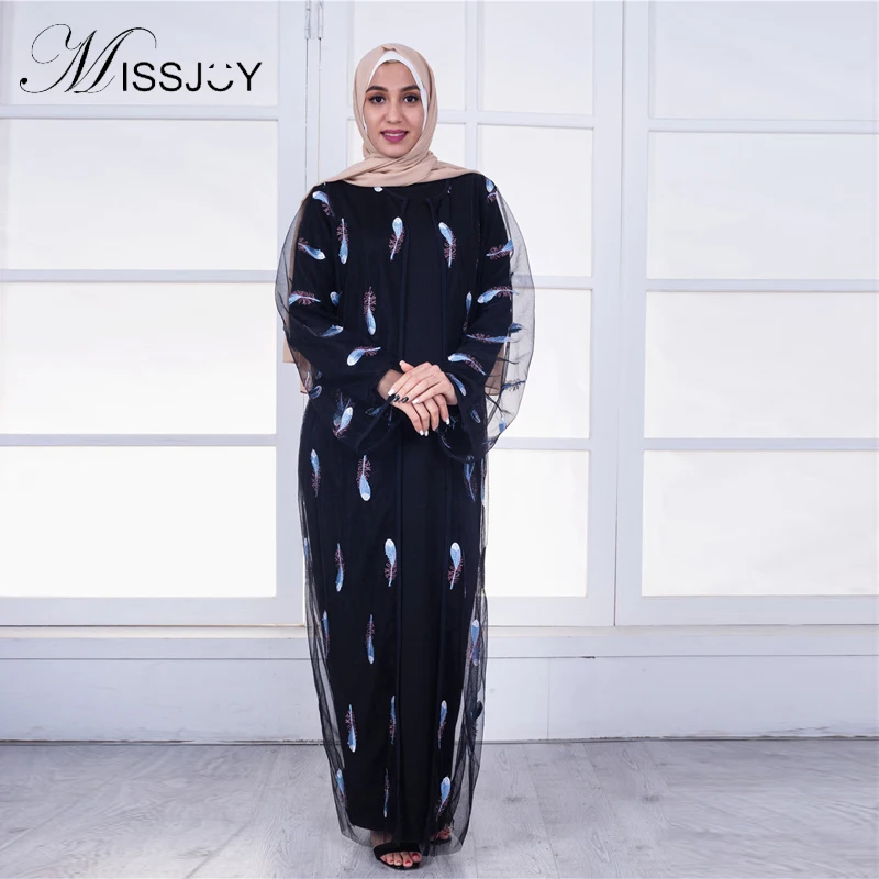MISSJOY 2020 Модный женский Дубайский сетчатый кружевной абайя с длинным рукавом
