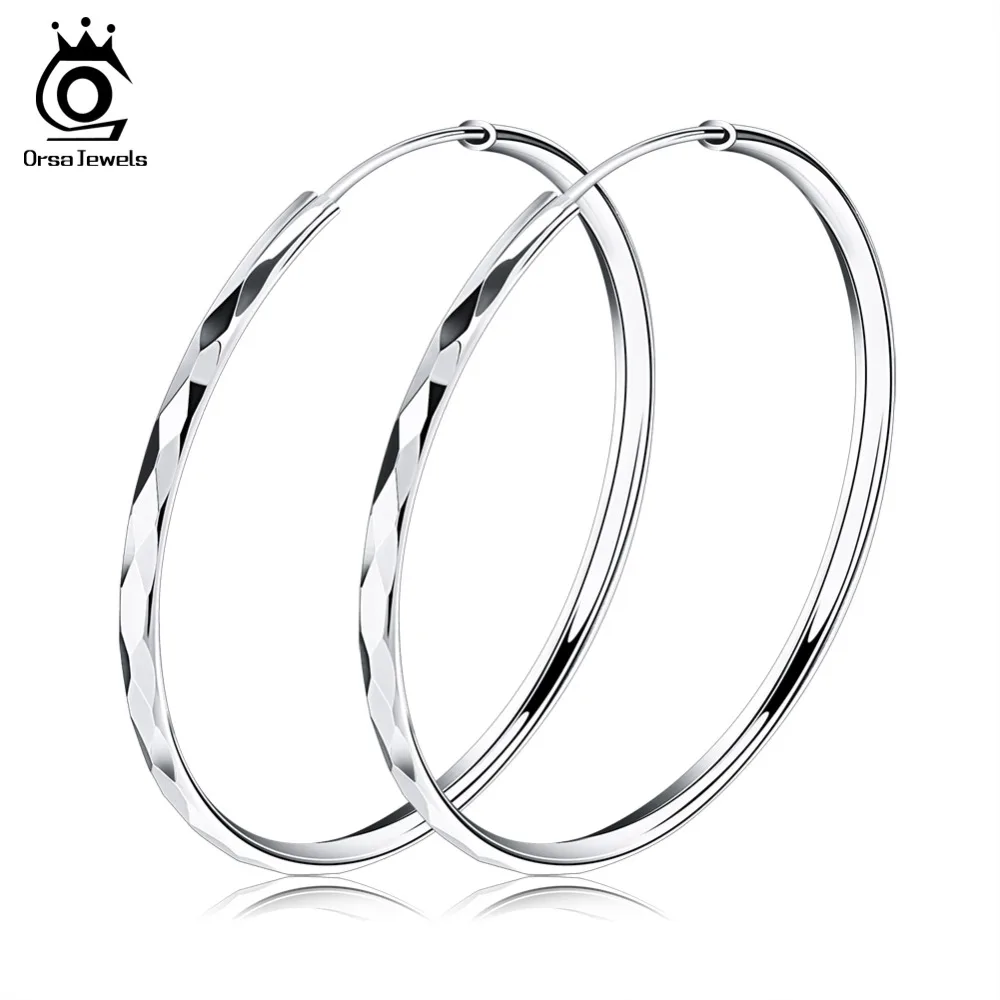 ORSA JEWELS Полированные Медные Серьги-кольца, Простой Большой Круглый Стиль, резной Дизайн 50 мм, классические преувеличенные модные ювелирные изделия OE09
