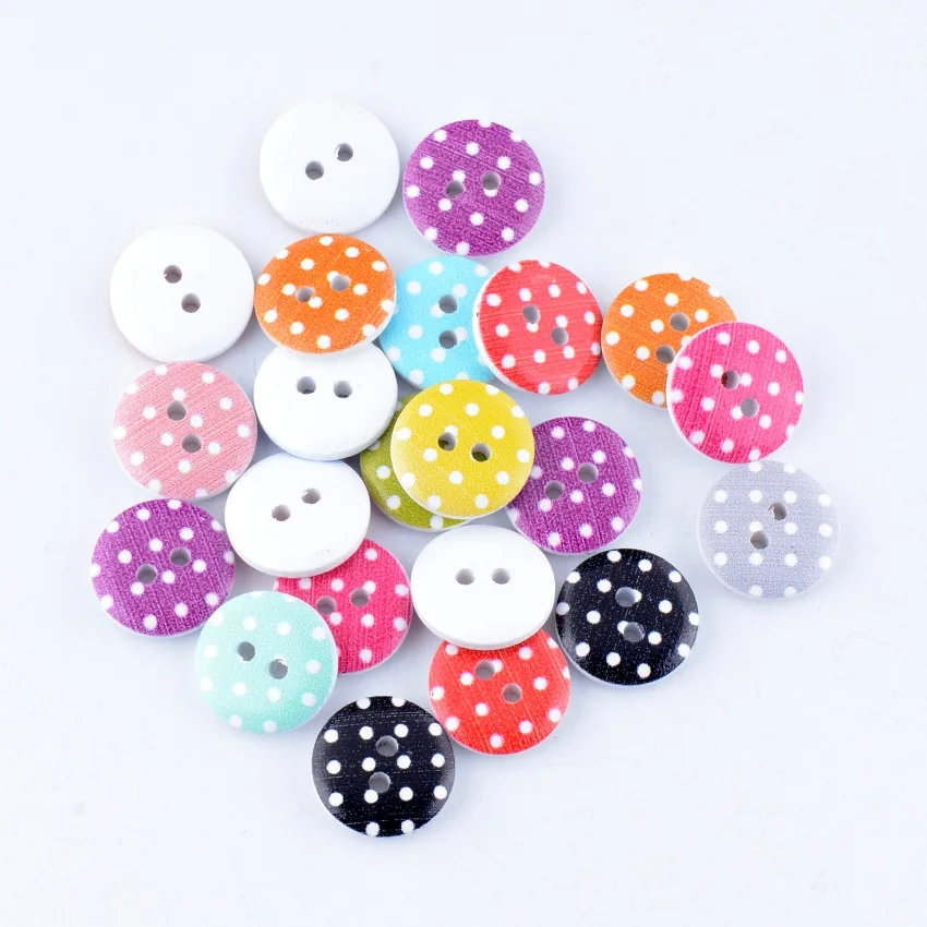 

60 шт., круглые деревянные пуговицы с двумя отверстиями, 15 мм