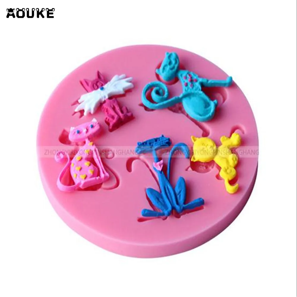 Милая мультяшная джентльменская форма кошки силиконовая для помадки торта