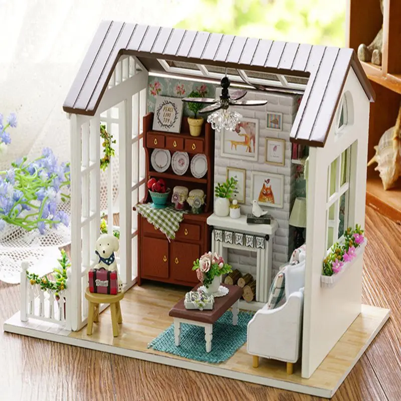 Кукольный дом мебель для гостиной 3D деревянная с балкона DIY миниатюрный набор