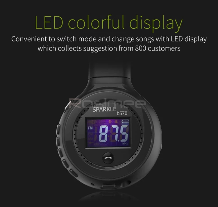 ZEALOT B570, Bluetooth гарнитура с глубоким басом, FM радио, Hi-Fi, шумоподавление, беспроводные стерео музыкальные наушники с микрофоном, светодиодный экран