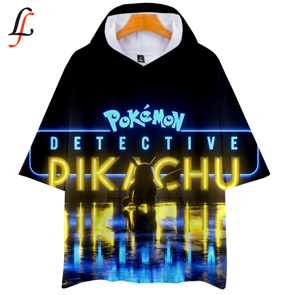 Футболка с капюшоном Pokemon Pikachu 3D аниме мультфильм коротким рукавом Мори девушки