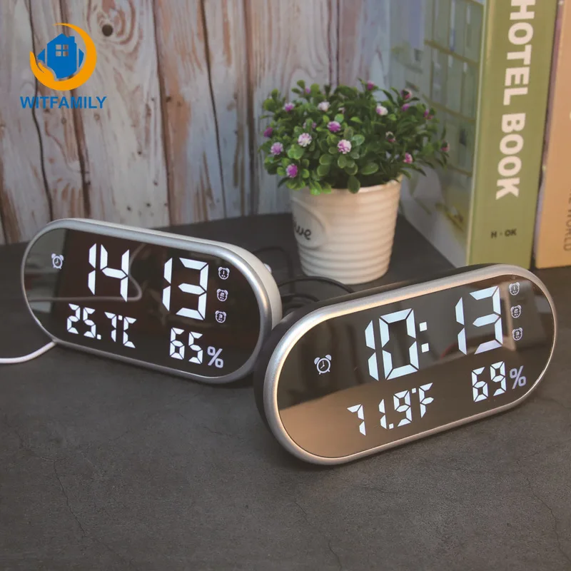 Измеритель температуры и влажности зеркальный будильник HD LED