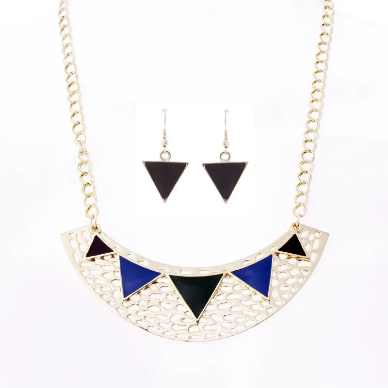 Позолоченные ожерелья эмалевые и серьги набор золотых ожерелий модные ювелирные