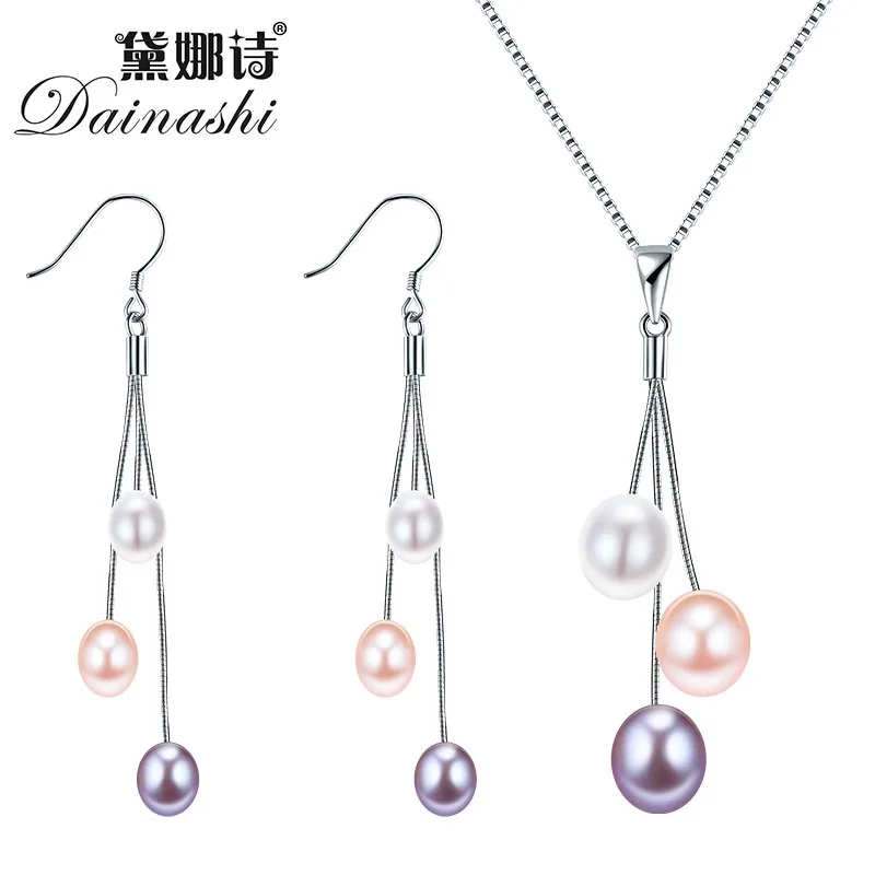 

Dainashi 100% Real Freshwater Pearl Natural Pearl Jewelry Set For Women Fine 925 Sterling Silver Pendant&Earrings Pearl Jewelry