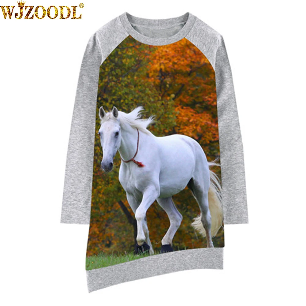 Baby kids fashion Children dress Autumn Dress European and American Style Brand baby Girls white horse printing new | Детская одежда и