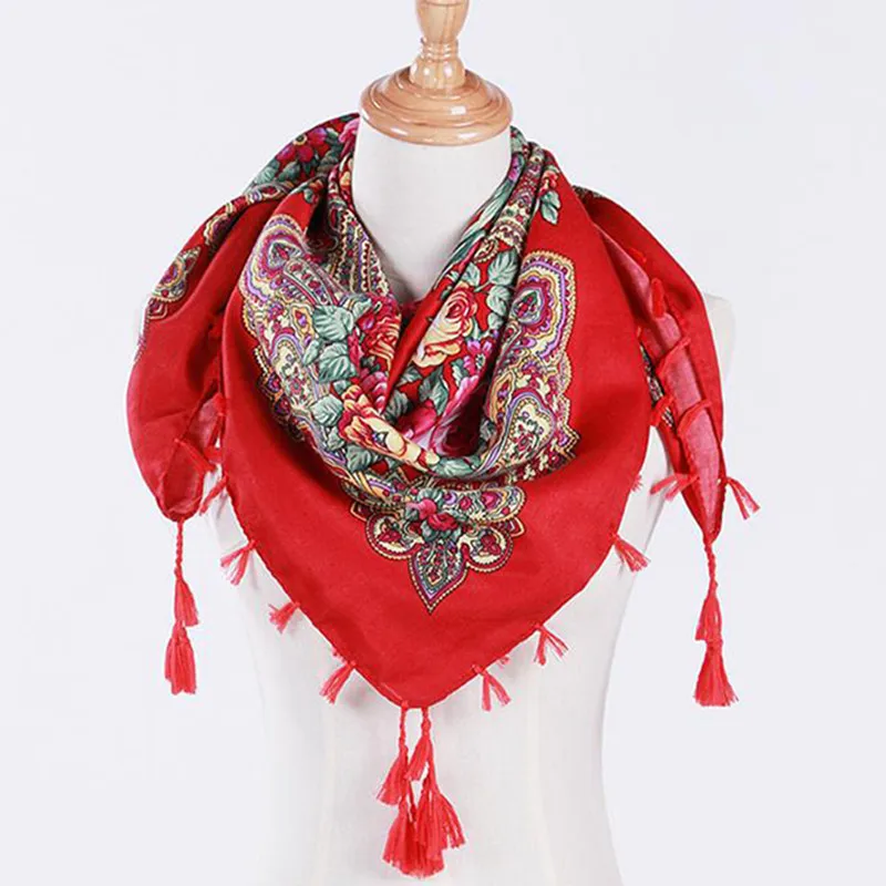 Россия Горячий квадратный шарф кисточка цветочный принт шарфы одеяло шаль для