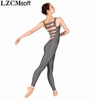 lzcmsoft gray women nylon tank unitard elastic ladder back adults sleeveless ballet unitards bodysuits stage performance suits