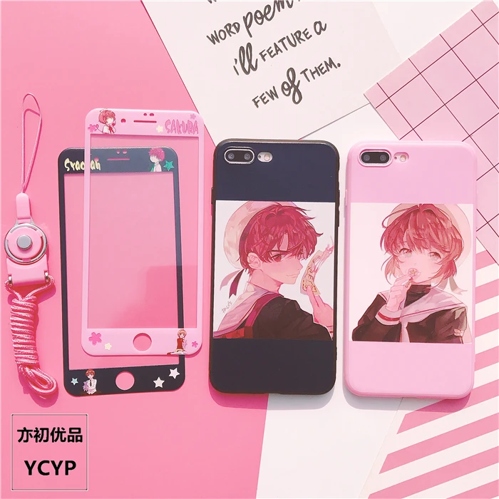 LOVER для iPhone XS max/XR Mocha Sakura чехол и Передняя пленка для экрана из закаленного стекла для iPhone X XS 8 7 Plus 6 6splus мультфильм