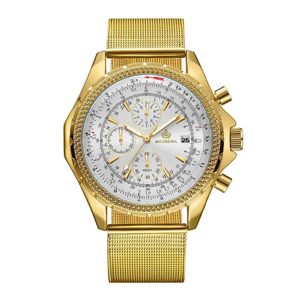 Новые роскошные Брендовые мужские наручные часы ORKINA с серебристым сетчатым
