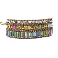 drop shipping boho bracelets tube shape natural stone 5 layers leather wrap bracelets women statement cuff bracelets