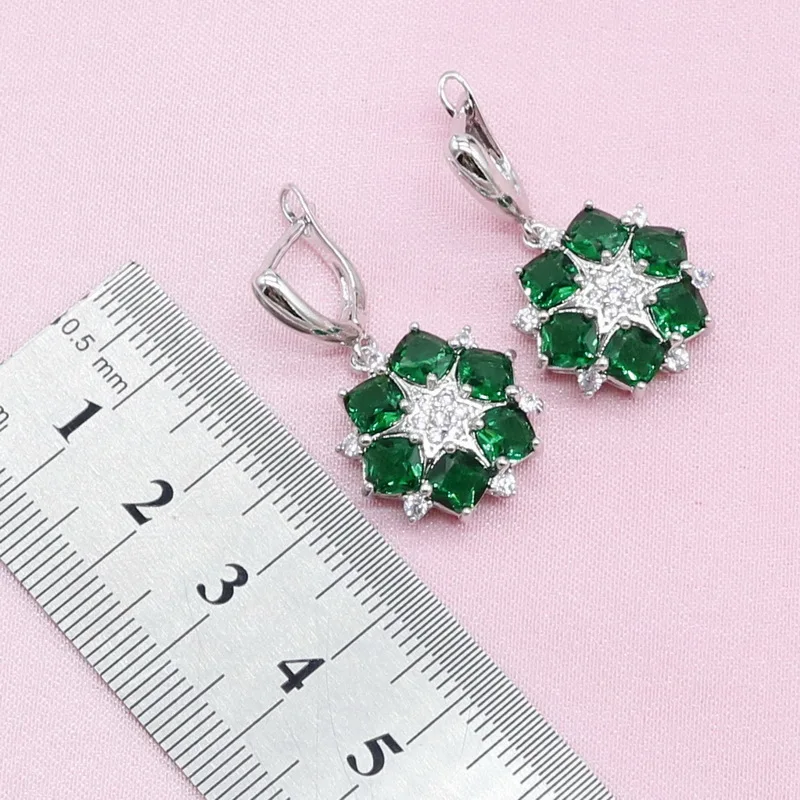 Green Semi-precious Silver Color Jewelry Sets For Women Earrings Bracelet Pendant Necklace Ring Gift Box 2019 New | Украшения и
