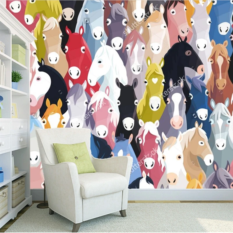 Детские обои на заказ цветные Мультяшные лошадки фотообои для гостиной