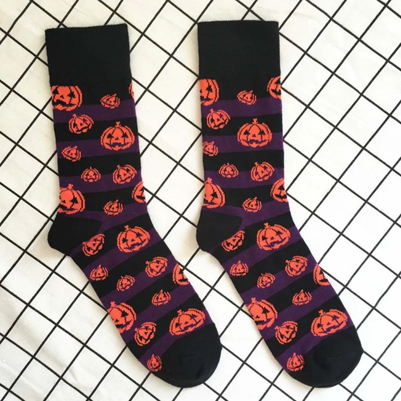Bats Pumpkin Cartoon Socks Men Knee-High Socks Halloween Cosplay Cotton Crew Socks Spring Autumn Casual Socks