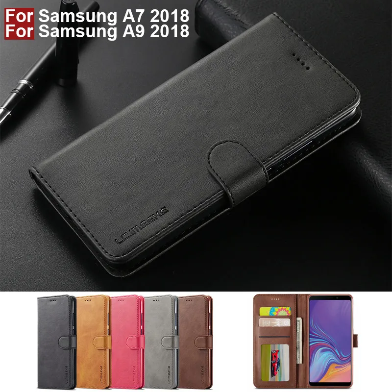 Чехол для Samsung A7 2018 откидной винтажный Чехол-бумажник чехол Galaxy A9 кожаный