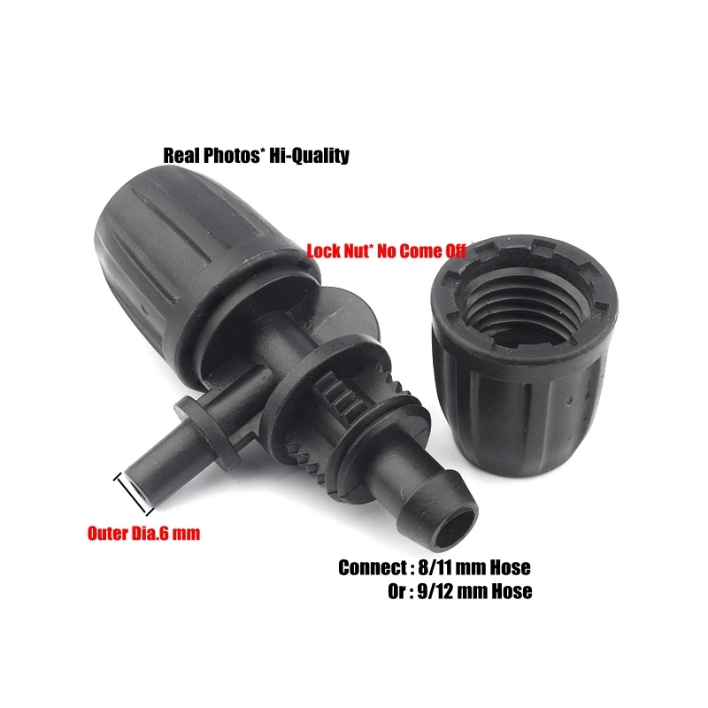 

5pcs I.D 8~9mm To O.D6mm Irrigation Hose Connectors Lock Nut Reducing Tee Connector Watering Sprinkler Sprayer Kits Fittings