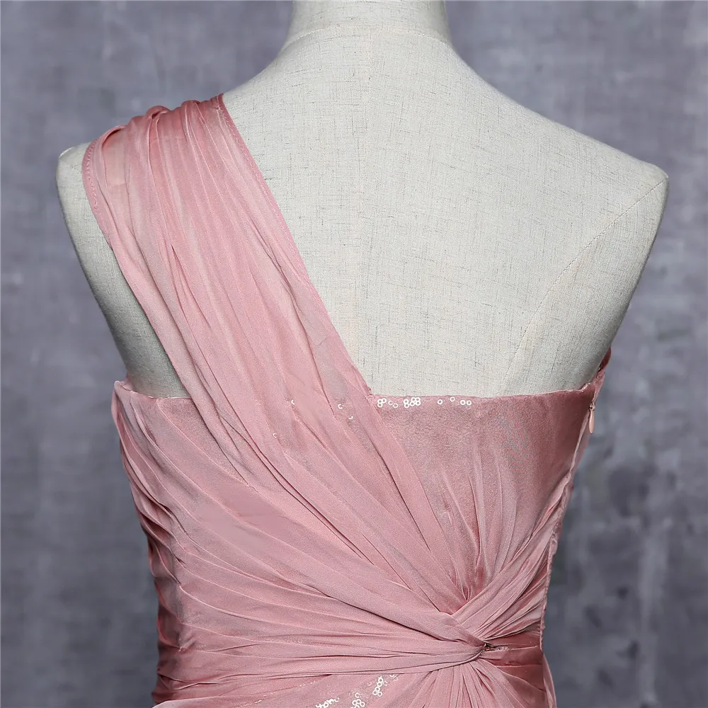 

One-shoulder Formal Celebrity Dresses Mermaid Chiffon Sequins Pink Long Evening Dresses Famous Red Carpet Dresses