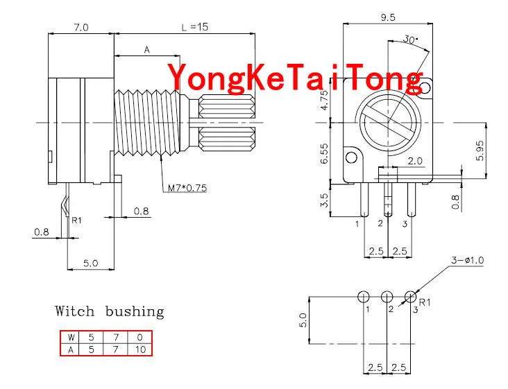 2 шт. 3PIN стерео/Полиамид(pa)/потенциометра уплотнение R09 B1K B5K B10K B20K B50K B100K B500K R09-B10K-15 1K 5K 10K 20K 50K 100K 500K