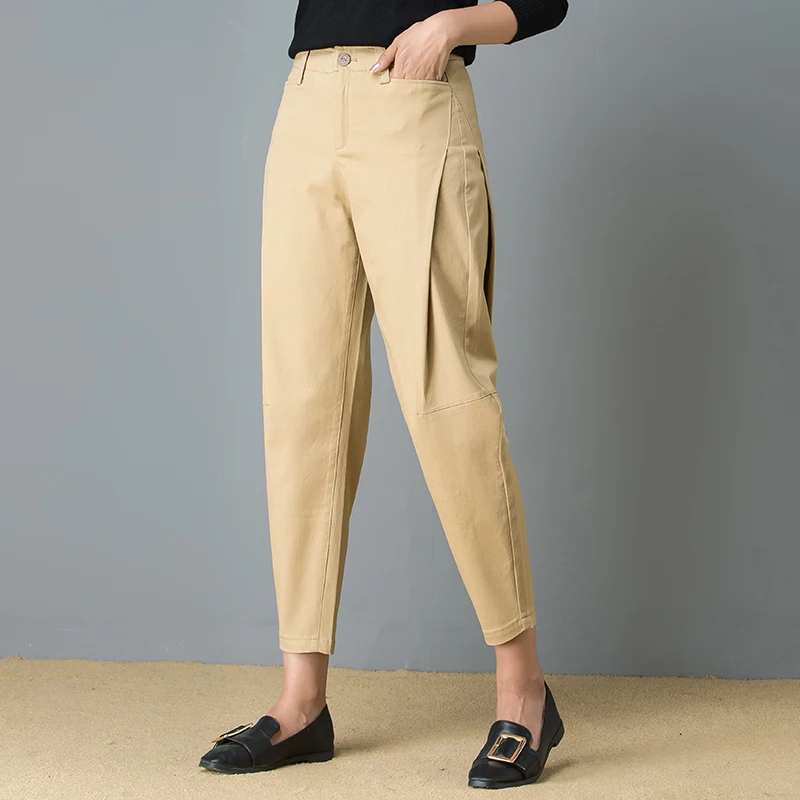 Женские шаровары из хлопка 97% брюки до щиколотки со средней талией и карманами 2