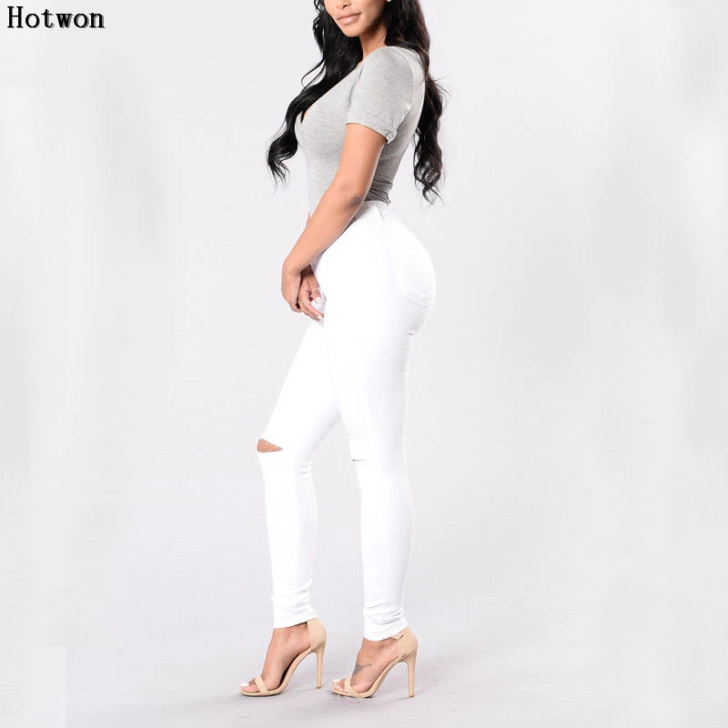 Новинка 2017 Модные осенние стильные женские джинсы рваные черные белые штаны