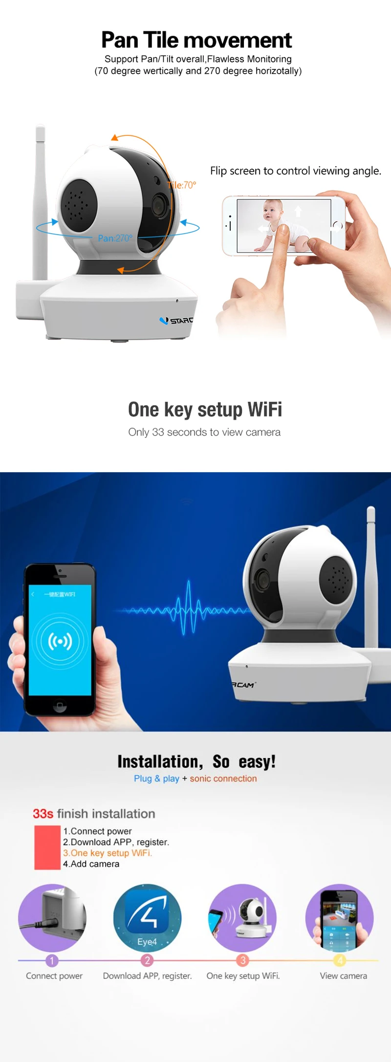 VStarcam 2MP HD 1080 P/720 P Wi Fi ip-камера видеонаблюдения беспроводная домашняя камера безопасности аудио ipcam Интерком IR Cut Onvif Eye4 APP