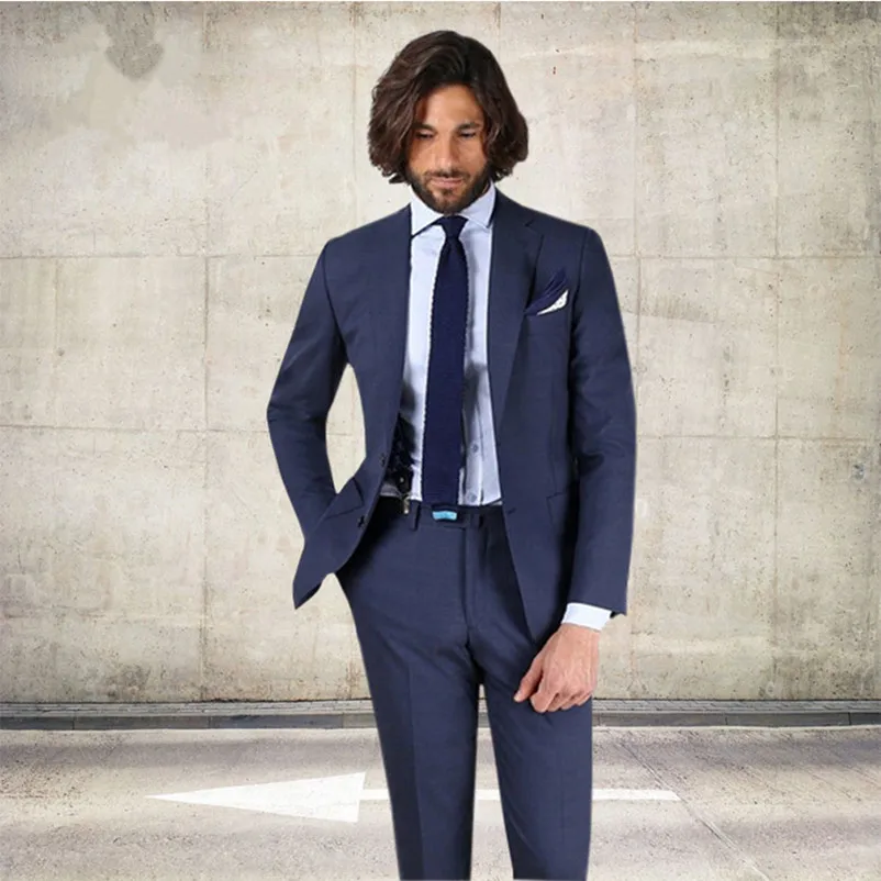 

Two Pieces Navy Bule Men Suits For Wedding Fashion Custom Made Classical Groomsmen Tuxedos Formal Office Suits(jacket+pant)