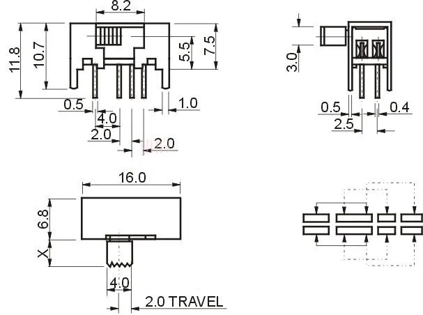 10 шт. x DC 50 в 0 5 А DP3T 2P3T PCB мини горизонтальный переключатель слайда (фотосессия) 8