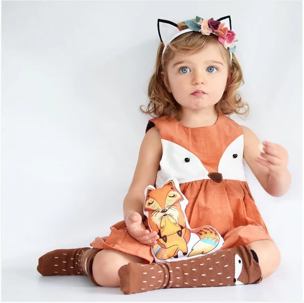 Summer Fox Girls Dresses Kids Cartoon Design Cotton Dress with Leg Warm Suit Set Baby Clothes D0007 | Детская одежда и обувь