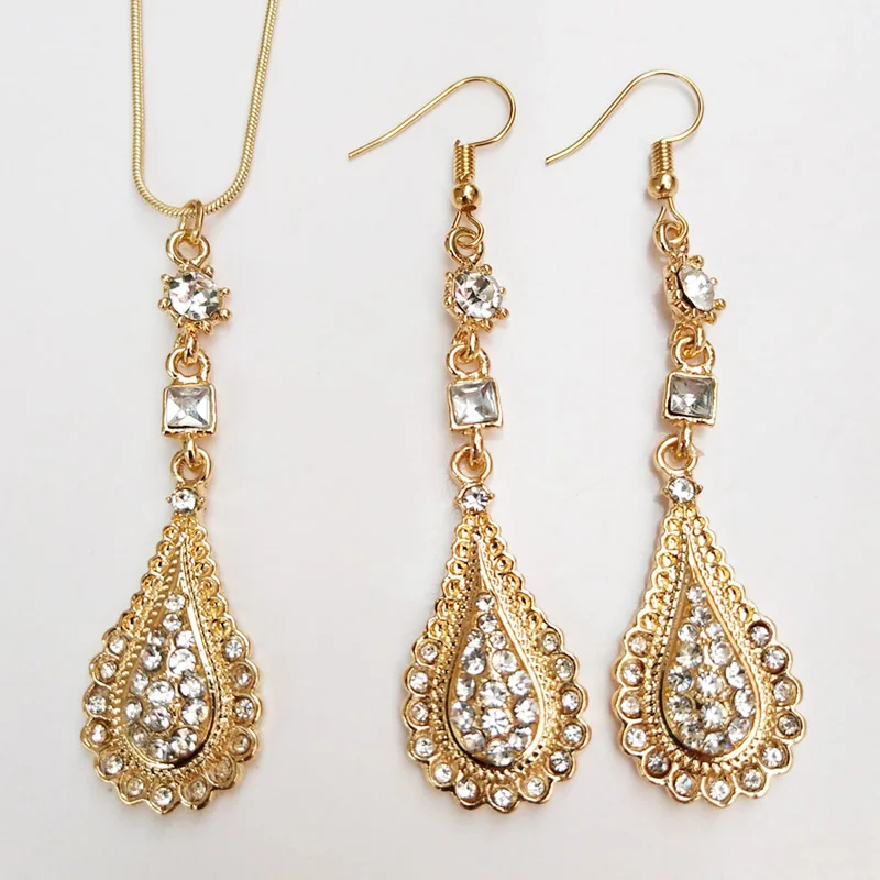 

Water Drop Necklace Earrings Luxury Bridal Fashion Rhinestone Jewelry Set