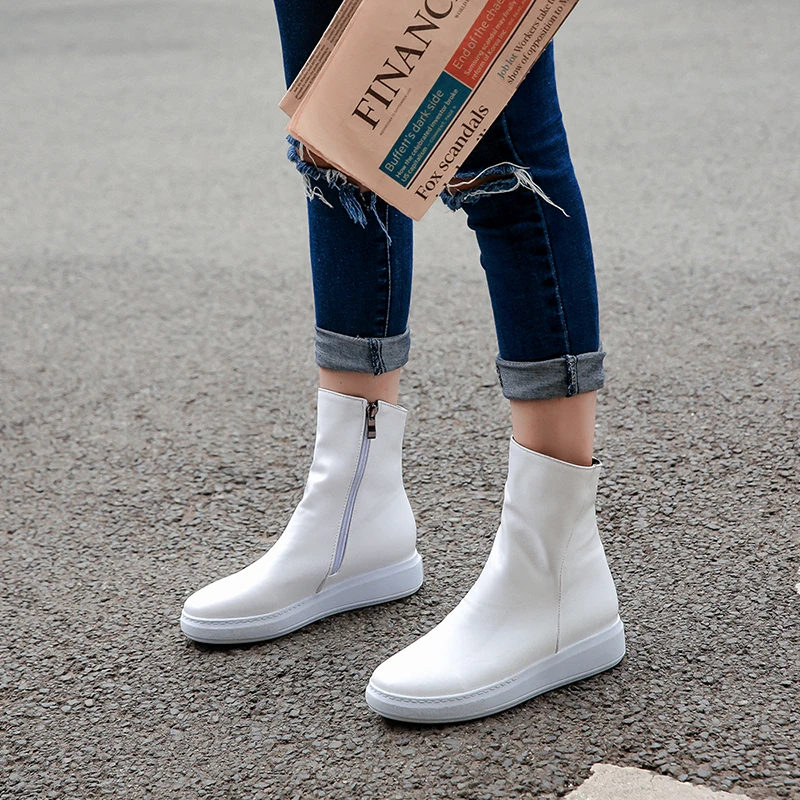 EGONERY/женские ботильоны теплые уличные плюшевые зимние ботинки на плоской