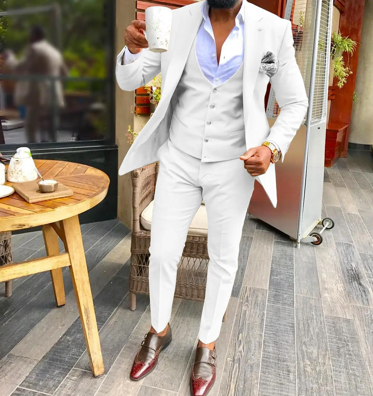 Мужские костюмы Slim Fit из двух частей шампанского деловой пиджак жениха смокинг Блейзер зеленые костюмы для свадьбы выпускного вечера(Блейзер+ брюки