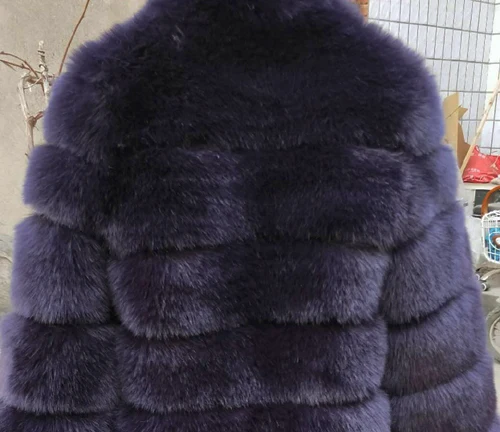 Navy blue ZADORIN высококачественное плотное розовое пальто из искусственного меха для женщин, большие размеры, воротник-стойка, длинный рукав, куртка из искусственного меха, жилет fourrure bontjas - Цвет: Navy blue