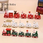 Деревянный Рождественский поезд с 4 вагонами с Санта-Клаусоммедведемснеговиком, детские игрушки, Подарочный орнамент, украшение, новогодний подарок с коробкой