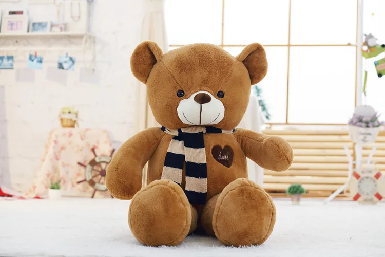 brown teddy bear C Мягкий большой плюшевый медведь, плюшевая игрушка с шарфом, 80 см, 100 см, Kawaii, большие медведи для детей, огромная Подушка, куклы, подарок для девушки - Цвет: brown teddy bear C