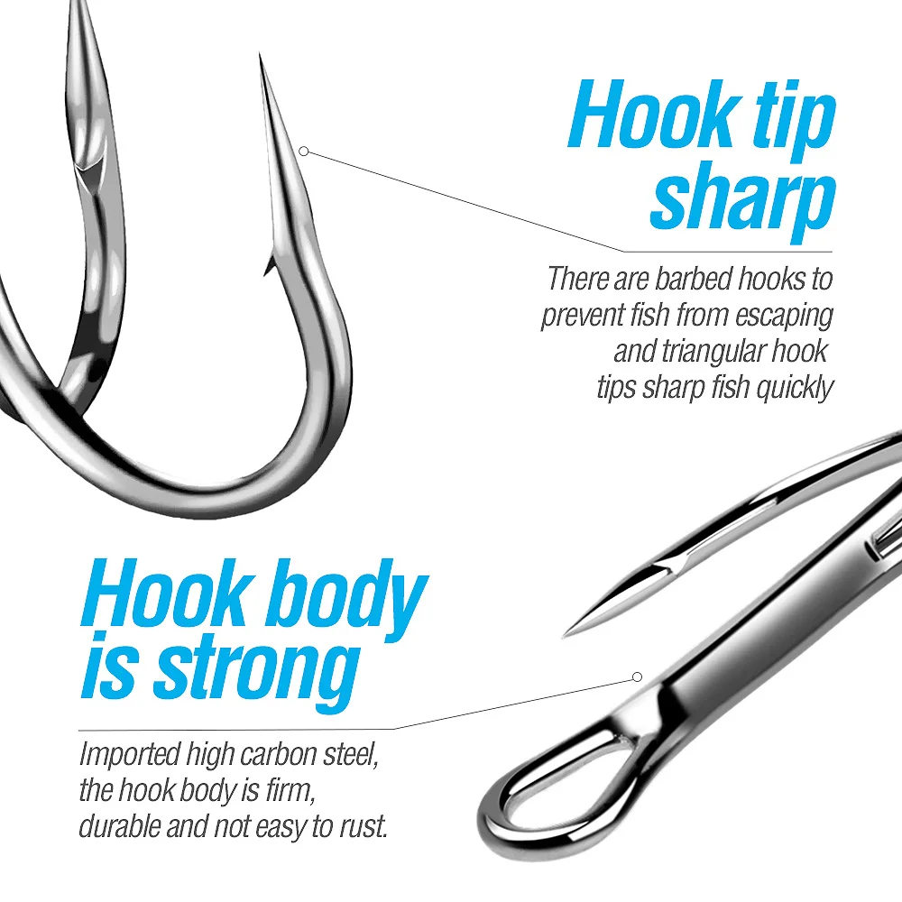 DONQL 50pcs/Box High Carbon Steel Treble Fishing Hooks Offset Fishooks for Carp Fishing Overturned Sharp Hooks Fish Tackle