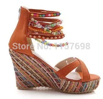 Женские босоножки на танкетке туфли очень высокой платформе в национальном