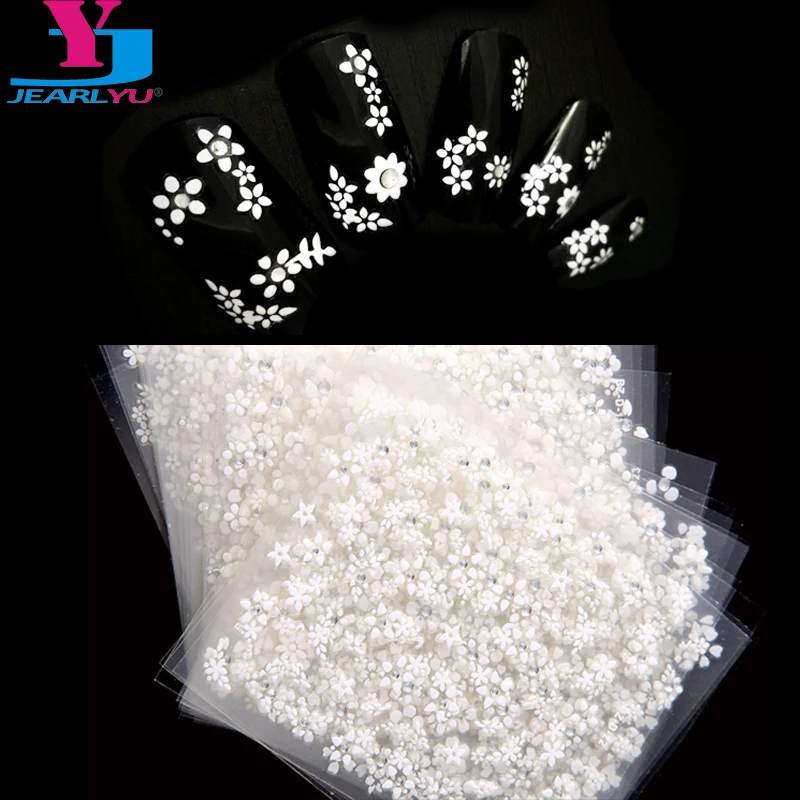 

30pcs/lot 3D White Flower Design Nail Art Decorations Stickers Adesivi Unghie Steam Punk Women Manicure Transfer Tool Nail Wraps