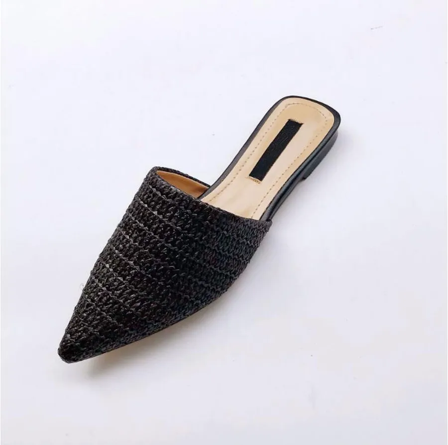 

Fashion Weave Mules Slippers Woman Pointed Toe Flat Slides Summer Sandals Flip Flop Outside Lazy Slip On Shoes sandalias mujer