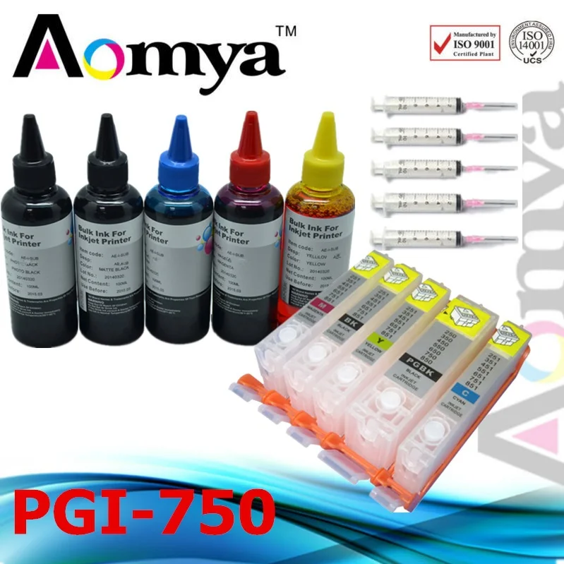 Aomya 5C PGI 750 751 заправка чернил комплект PGI750 чернильный картридж для Canon IP7270 IX6870 MG5570