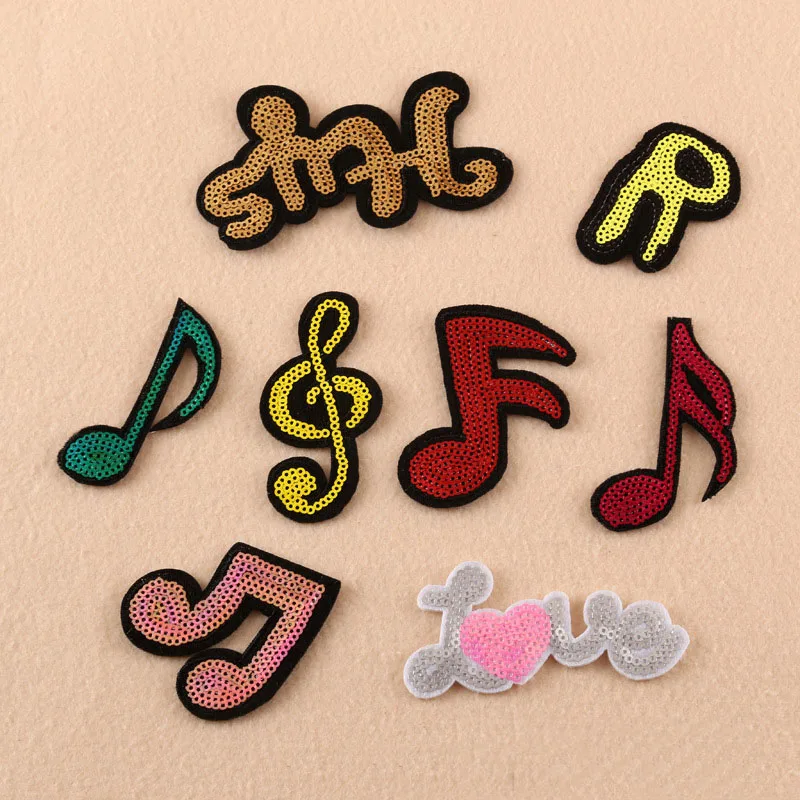 8 шт. утюжок на парчках ropa Music Note нашивки для одежды блестящая вышитая ткань патч
