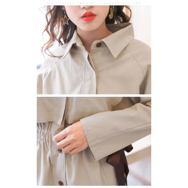 

Lapel Windbreaker Women Spring Coat 2019 Korean Drawstring Long Shirt Jaqueta Feminina Casual Trench Coat Splice Outerwear f639